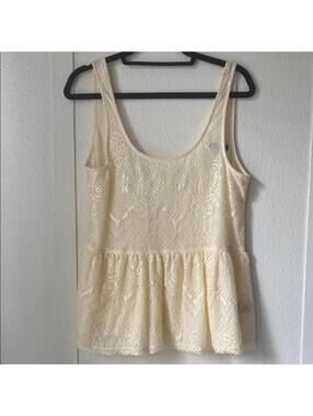Lucca Couture Cream Lace Peplum Tank Top Size L Scoop Neck Boho